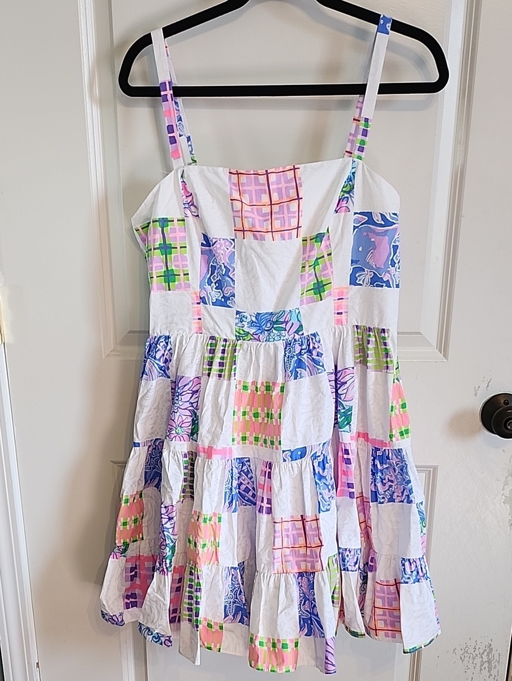 Lilly Pulitzer White Patchwork Sundress with Pink, Blue & Green Accents